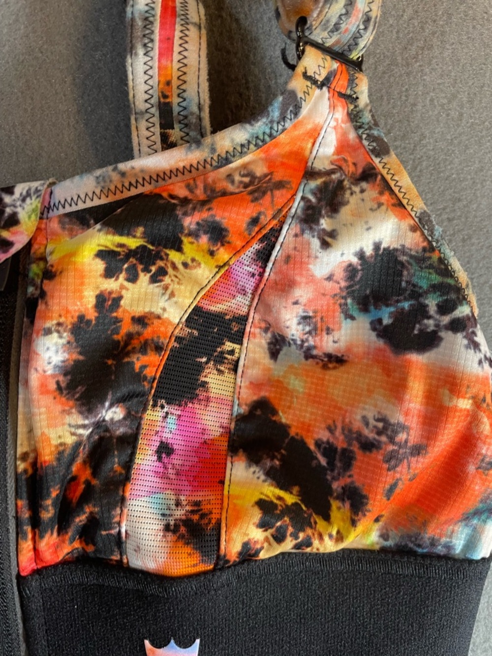 SHEFIT Tie-Dye Front-Zip Sports Bra in Pink, Orange, Black - Picture 2 of 5